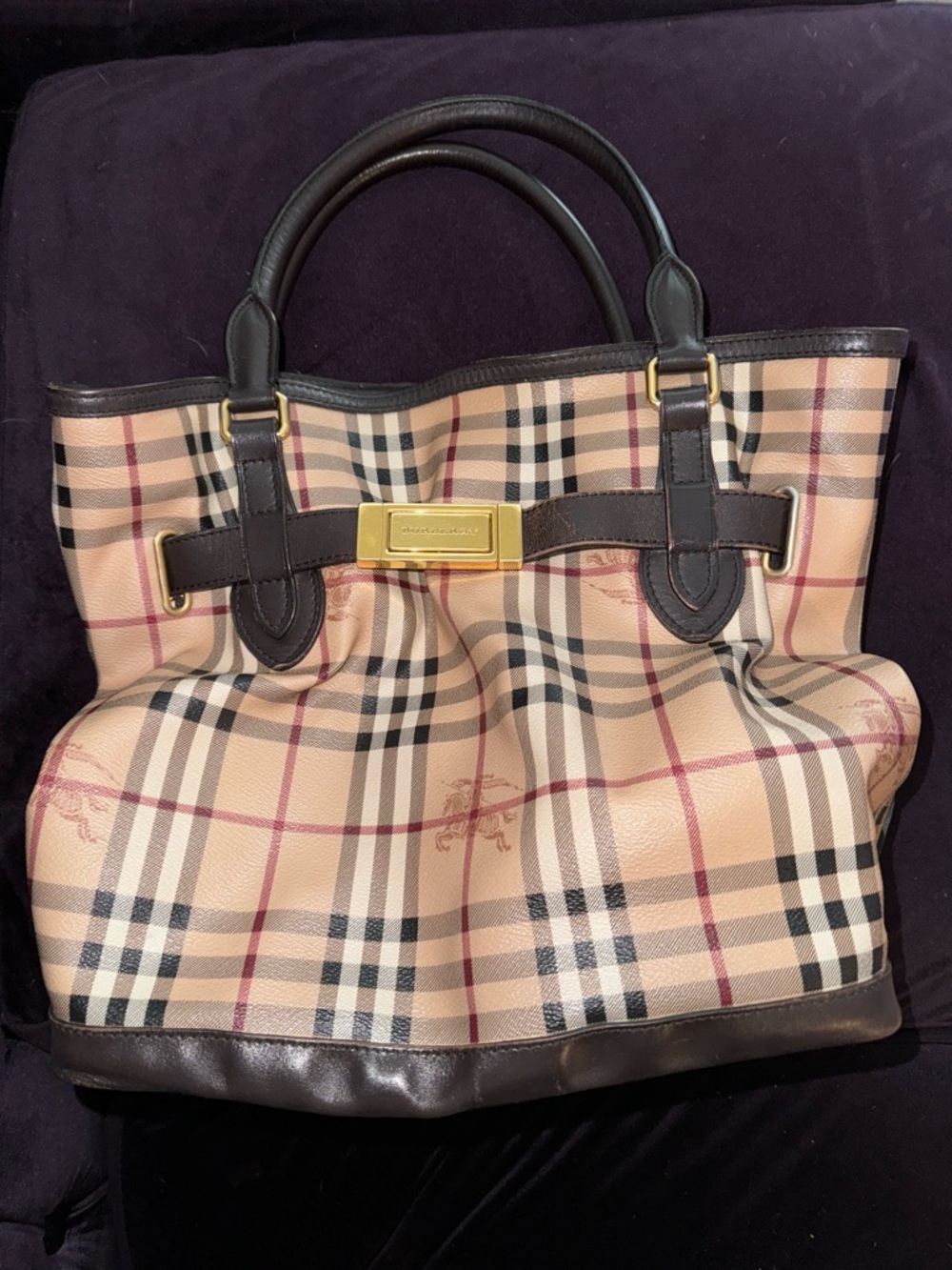 Burberry Classic Beige Check Tote with Dark Brown Trim